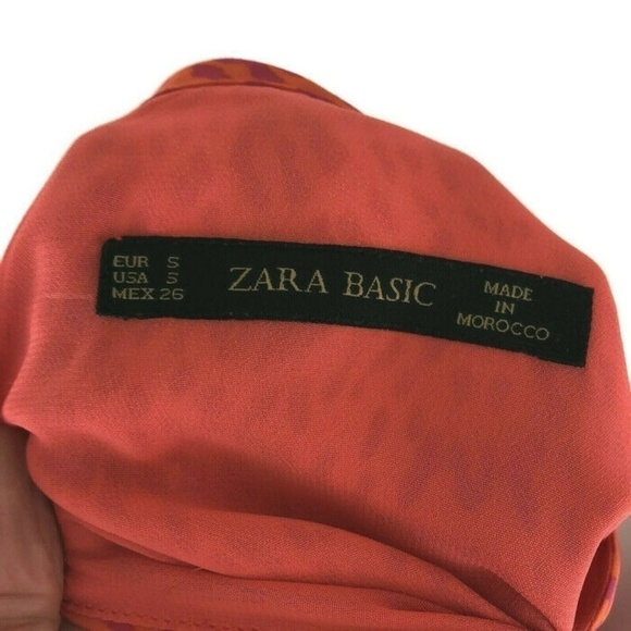 Zara Basic Women's Small S Shift Dress Lined 3/4 Sleeves Orange Animal Print - Picture 8 of 8